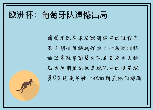 欧洲杯：葡萄牙队遗憾出局